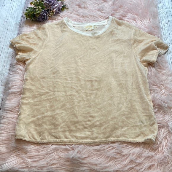 Nation LTD Marie Velvet Short Sleeve Tee Pink Cream sz M - Picture 2 of 13
